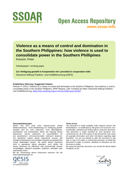 Violence As a Means of Control and Domination in the Southern Philippines: How Violence Is Used to Consolidate Power in the Southern Phillipines Kreuzer, Peter