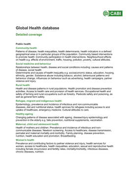 Global Health Database Detailed Coverage