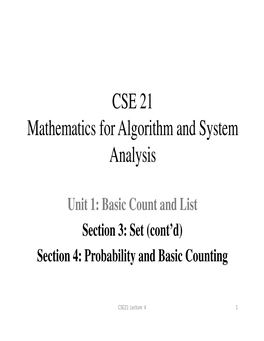 CSE 21 Mathematics for Algorithm and System Analysis