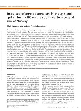 Impulses of Agro-Pastoralism in the 4Th and 3Rd Millennia BC on The