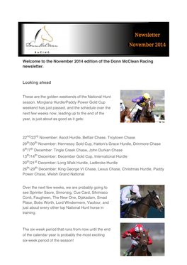 November 2014 Edition of the Donn Mcclean Racing Newsletter