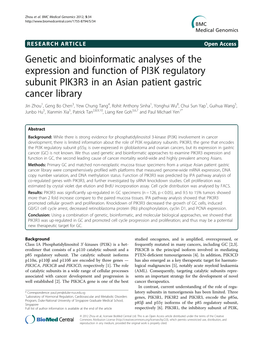 Genetic and Bioinformatic Analyses of the Expression and Function of PI3K
