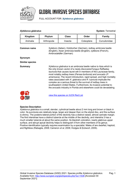 (GISD) 2021. Species Profile Xyleborus Glabratus. Availab