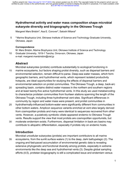 Hydrothermal Activity and Water Mass Composition Shape Microbial Eukaryote Diversity and Biogeography in the Okinawa Trough Margaret Mars Brisbina, Asa E