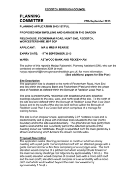 2013-157-FUL Fieldhouse, Feckenham Rd, Hunt End Final Draft