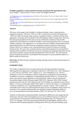 1 Neolithic Population Crash in Northwest Europe Associated With