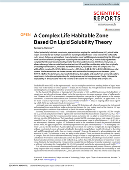 A Complex Life Habitable Zone Based on Lipid Solubility Theory Ramses M