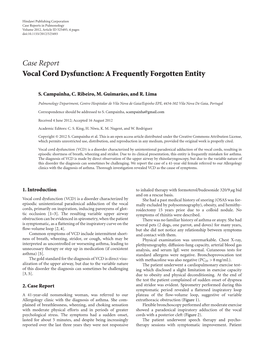 Case Report Vocal Cord Dysfunction: a Frequently Forgotten Entity