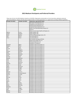 2021 Medicare Participants and Preferred Providers