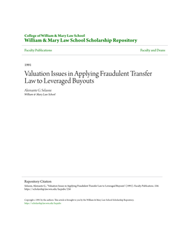 Valuation Issues in Applying Fraudulent Transfer Law to Leveraged Buyouts Alemante G