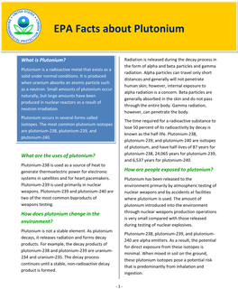 EPA Facts About Plutonium