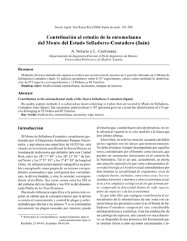 Contribución Al Estudio De La Entomofauna Del Monte Del Estado Selladores-Contadero (Jaén) A
