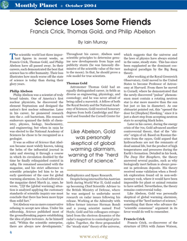 Science Loses Some Friends Francis Crick, Thomas Gold, and Philip Abelson