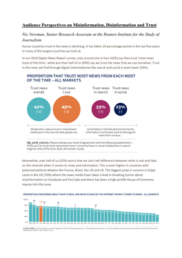 Audience Perspectives on Misinformation, Disinformation and Trust