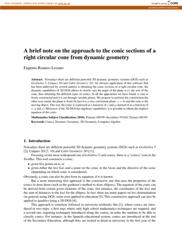 A Brief Note on the Approach to the Conic Sections of a Right Circular Cone from Dynamic Geometry