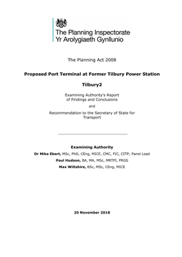 The Planning Act 2008 Proposed Port Terminal at Former Tilbury Power