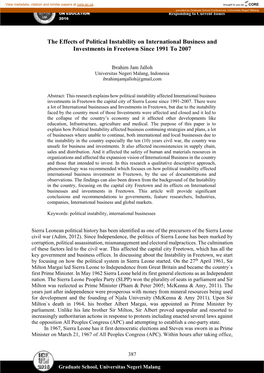 The Effects of Political Instability on International Business and Investments in Freetown Since 1991 to 2007