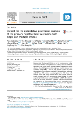 Dataset for the Quantitative Proteomics Analysis of the Primary Hepatocellular Carcinoma with Single and Multiple Lesions