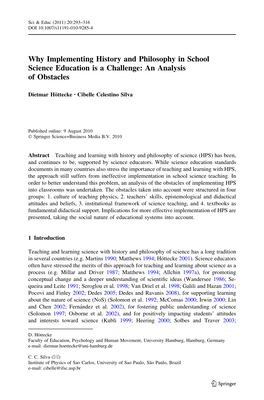 Why Implementing History and Philosophy in School Science Education Is a Challenge: an Analysis of Obstacles