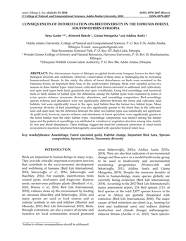 Consequences of Deforestation on Bird Diversity in the Hamuma Forest, Southwestern Ethiopia