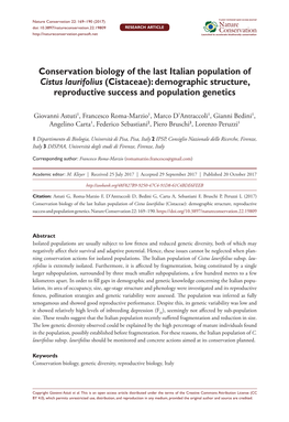 Conservation Biology of the Last Italian Population of Cistus Laurifolius (Cistaceae): Demographic Structure, Reproductive Success and Population Genetics