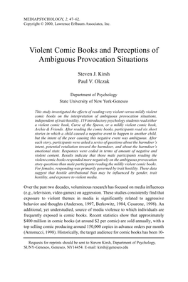 Violent Comic Books and Perceptions of Ambiguous Provocation Situations