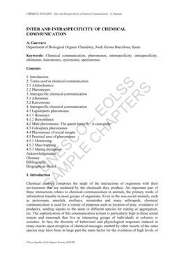 Inter and Intraspecificity of Chemical Communication - A