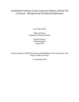 Age-Related Variations in Gene Expression Patterns of Renal Cell Carcinoma – Biological and Translational Implications