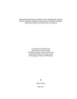 Risk Perceptions of Cardiovascular Disease Among Saudi Arabian Women in Relation to Home Cooking and Intentions to Cook Low Fat Meals
