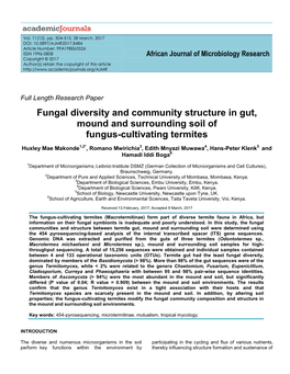Fungal Diversity and Community Structure in Gut, Mound and Surrounding Soil of Fungus-Cultivating Termites