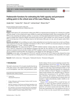 Pedotransfer Functions for Estimating the Field Capacity and Permanent Wilting Point in the Critical Zone of the Loess Plateau, China