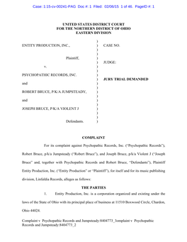 Complaint V Psychopathic Records and Jumpsteady:8404773 3Omplaint V Psychopathic Records and Jumpsteady:8404773 2 UNITED STATE
