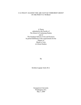 U.S. Policy Against the Abu Sayyaf Terrorist Group in the Post 9/11 World