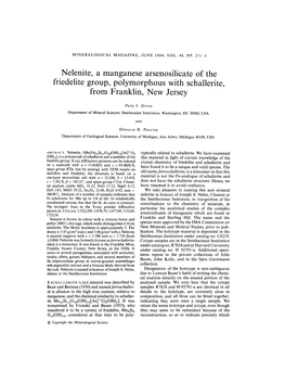 Nelenite, a Manganese Arsenosilicate of the Friedelite Group, Polymorphous with Schallerite, from Franklin, New Jersey