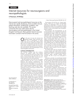 Internet Resources for Neurosurgeons and Neuropathologists S Thomson, N Phillips