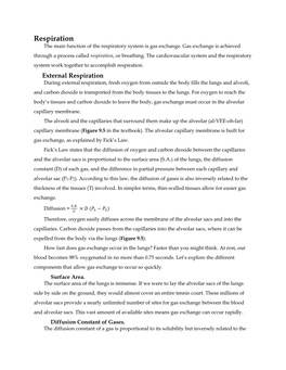 Respiration the Main Function of the Respiratory System Is Gas Exchange