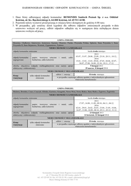 GMINA ŚMIGIEL 1. Dane Firmy Odbierającej Odpady Komunalne