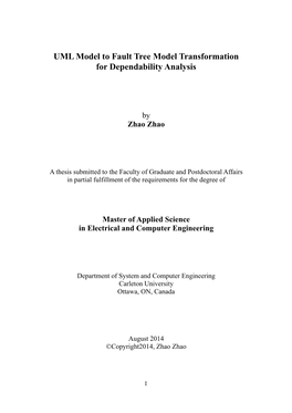 UML Model to Fault Tree Model Transformation for Dependability