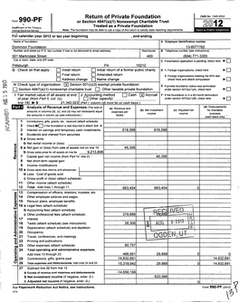 Form 990-PF Or Section 4947( A)(1) Nonexempt Charitable Trust Treated As a Private Foundation 12 Department of the Treasury Internal Revenue Service Note