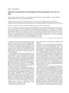 Mydriasis Associated with Local Dysfunction of Parasympathetic Nerves in Two Dogs