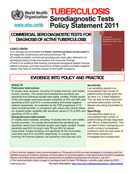 TUBERCULOSIS Serodiagnostic Tests