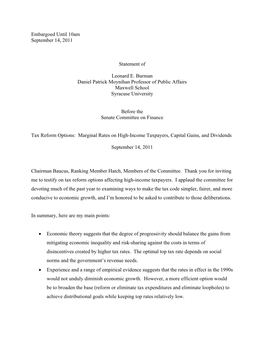 Tax Reform Options: Marginal Rates on High-Income Taxpayers, Capital Gains, and Dividends