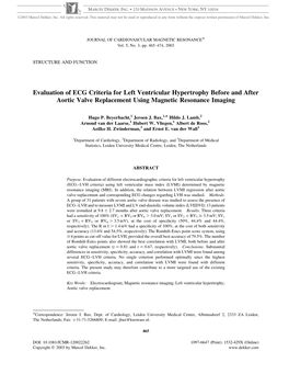 Evaluation of ECG Criteria for Left Ventricular Hypertrophy Before and After Aortic Valve Replacement Using Magnetic Resonance Imaging