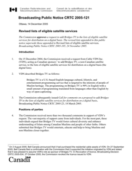 Broadcasting Public Notice CRTC 2005-121