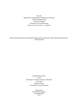 Potential Drug Interactions and Potentially Inappropriate Medications in Daily Radiooncology Practice : a Risk Assessment