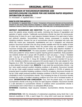 COMPARISON of ROCURONIUM BROMIDE and SUCCINYLCHOLINE CHLORIDE for USE DURING RAPID SEQUENCE INTUBATION in ADULTS Ch