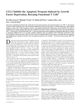 CCL2 Inhibits the Apoptosis Program Induced by Growth Factor Deprivation, Rescuing Functional T Cells1