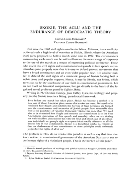 Skokie, the Aclu and the Endurance of Democratic Theory