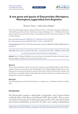 Hemiptera, Heteroptera, Lygaeoidea) 49 Doi: 10.3897/Zookeys.25.244 RESEARCH ARTICLE Launched to Accelerate Biodiversity Research