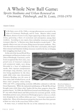 A Whole New Ball Game: Sports Stadiums and Urban Renewal in Cincinnati, Pittsburgh, and St